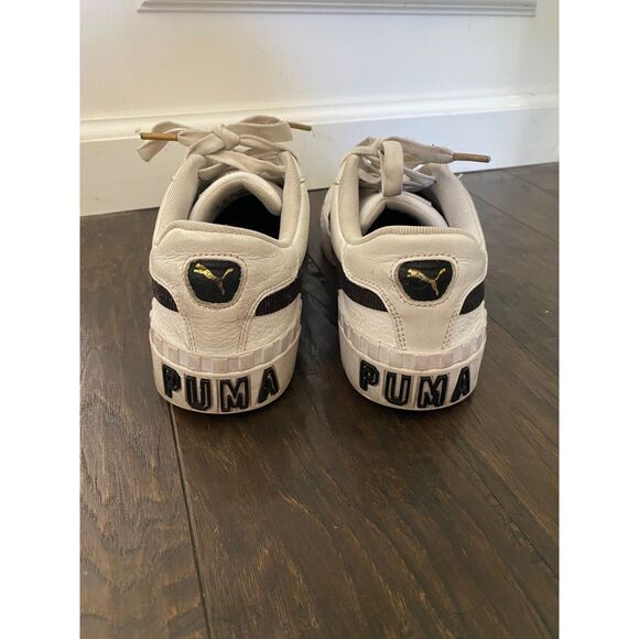 EUC Puma Cali White Leather Black Stripe Sneakers 8.5 - Picture 4 of 6